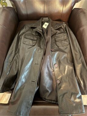 Women’s Black Faux Leather Button Front Coat